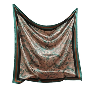 90cm silk square scarf with vintage paisley pattern in emerald green and gold
