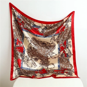 Elegant Satin Scarf Luxury Baroque Square Hair Bandana Large Satin Like Printed Neck Wrap Fashion Accessory For Women