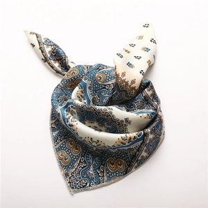 50cm square satin silk scarf with vintage paisley pattern and floral print design