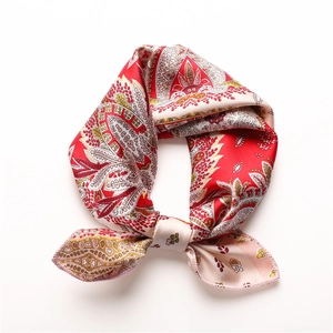 Paisley Print Square Scarf Satin Imitation Satin Neck Head Bandana For Women Retro Ethnic Style Hair Accessory