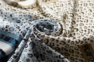 Macro detail of high-quality silk-like texture and vivid leopard print patterns