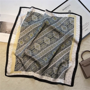 70x70cm elegant paisley silk scarf with geometric border and smooth satin texture