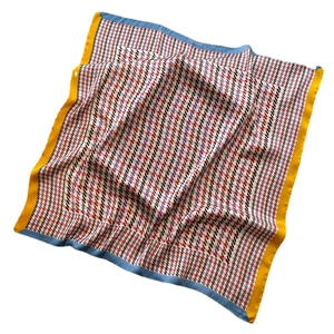 Elegant multi-color geometric houndstooth pattern square silk scarf for women