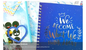 Blue spiral notebook with silver stamped cover and 70 thick ink-proof blank pages