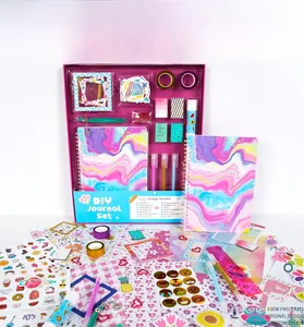 Detailed DIY journal set with 70-page notebook, colorful stickers, tapes and clips