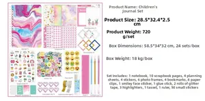 Detailed overview of the children DIY journal set including notebook, stickers and stationery