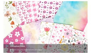 Set of 10 sheets scrapbook paper with floral patterns for DIY journaling and collage