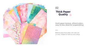 Close-up of colorful DIY journal scrapbooking papers with watercolor and gradient patterns