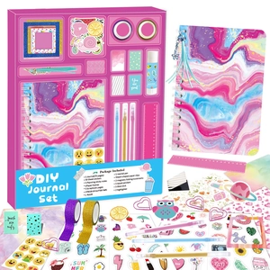 DIY Journal Kit Marble Notebook Stickers Washi Tape Pens Glue Stick Creative Scrapbook Stationery Gift For Girls Teens