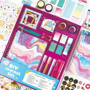 DIY Journal Set with marble notebook and colorful stickers for creative girls