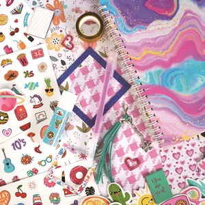 DIY journal set for girls including marble notebook stickers and glitter tape kit