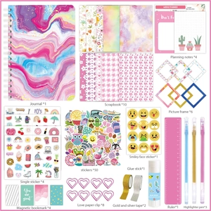 DIY Journal Set for kids including marble notebook, scrapbook papers, stickers and pens