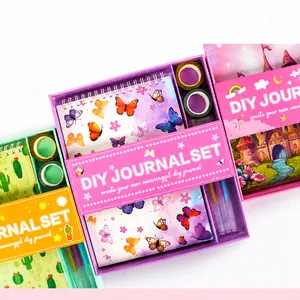 DIY Tagebuch Set Detail mit Schmetterling Spiralnotizbuch, Washi-Tape und Stift in Geschenkbox