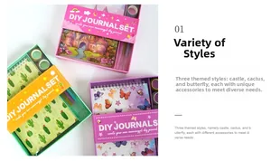 Details der DIY-Tagebuch-Sets mit Themenheften, Washi-Tapes und bunten Farbstiften