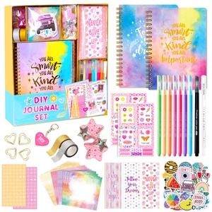 DIY Journal Kit Scrapbooking Supplies Spiral Notebooks Stickers Colored Pens Tapes Clips For Kids Girls Gift