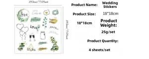 Wedding scrapbook stickers 18x18cm set showing 4 sheets with floral heart designs