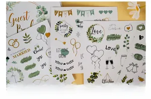 Detail of 4-sheet wedding scrapbook stickers with gold accents and floral motifs