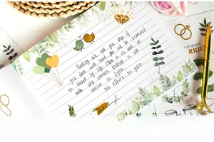 Wedding guest book with green leaves design and elegant gold diamond pen accessory