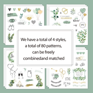 Set of 80 watercolor wedding scrapbook stickers featuring rings, hearts, and romantic motifs