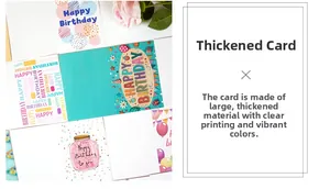 Detalle de tarjetas de cumpleaños de cartulina gruesa con impresión clara y vívida