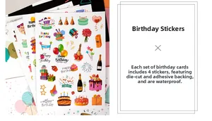 Detalle de pegatinas de cumpleaños impermeables con motivos de tarta y globos