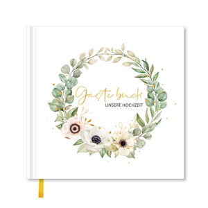 Livre D'or Mariage Couverture Rigide Pages Blanches Dorure Couronne Fleurs Allemand Unsere Hochzeit Avec Stylo Et Autocollants