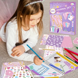 DIY purple journal set for girls including stickers and notebook for 4+ year olds