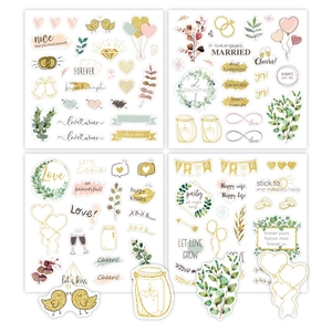 Wedding scrapbook stickers with gold glitter hearts and soulmate designs for DIY crafts