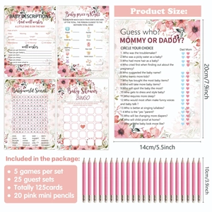 145-piece floral baby shower game set with cards and pencils for DIY party activities