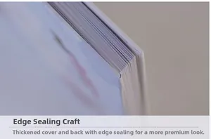 Close-up of thick hardcover guest book showing refined edge sealing and durable binding