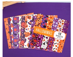 Detailed view of 12 sheets Halloween pattern scrapbooking paper in 6x6 inch size