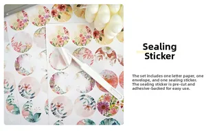 Detail of floral watercolor envelope stickers with adhesive backing and white scraping tool