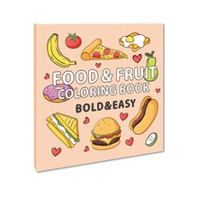 Macro view of Bold & Easy Food and Fruit coloring book with cartoon food cover
