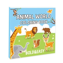 Detail showing Bold & Easy Animal World Coloring Book with cute cartoon animal covers