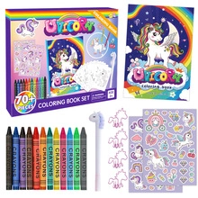 Unicorn stationery set with coloring book stickers and crayons for kids aged 3 plus