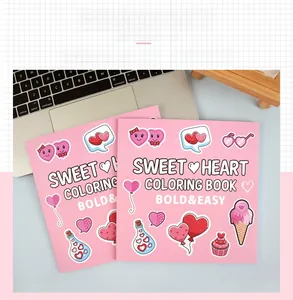 Detail showing the Sweet Heart coloring book cover with bold and easy cartoon patterns