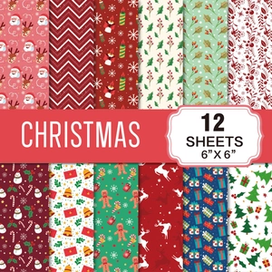 Christmas Scrapbook Paper Snowman Reindeer Gingerbread Man Printed DIY Craft Journaling Background Decorative Retro