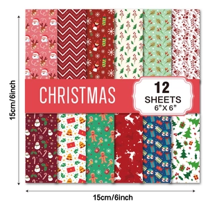 12 sheets of 6x6 inch Christmas scrapbook paper featuring snowman and reindeer patterns