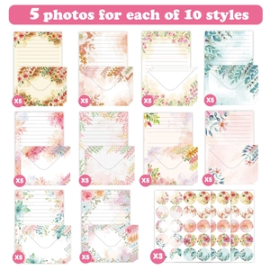 160-piece floral watercolor stationery set with envelopes and matching seal stickers