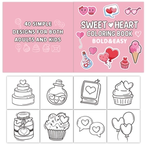 Sweet Heart coloring book with 40 simple cartoon designs for kids and adults