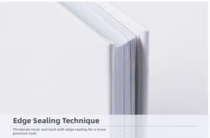 Detail showing the edge banding process on the thick white wedding guestbook cover