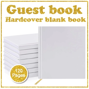 Wedding Guest Book Hardcover Square White Blank Pages Gold Ribbon For Reception Anniversary Baby Shower Elegant Paper