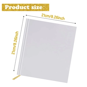 White square wedding guestbook 21x21cm with matte cover and gold glitter ribbon