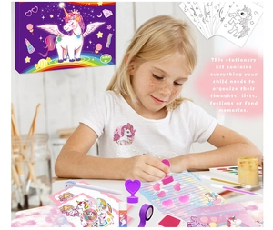 Coffret de papeterie licorne pour filles avec carnet violet et accessoires créatifs DIY