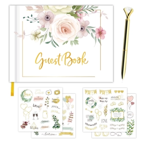 Bruiloft gastenboek set met goudfolie bloemenalbum, diamantpen en decoratie stickers