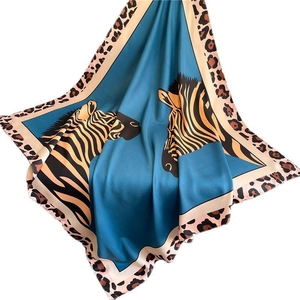Royal blue leopard zebra print silk square scarf for women luxury shawl neck wrap