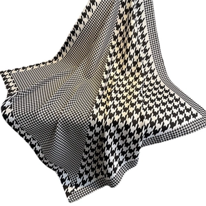 Classic black and white houndstooth pattern large square silk scarf with draped texture