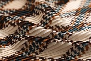 Macro shot of houndstooth pleated scarf fabric with vertical texture in earthy tones