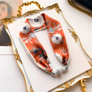 Elegant Floral Scarf Necklace Satin-Like Polyester With Rhinestone Alloy Magnetic Buckle Versatile Fashion Accessory For Women