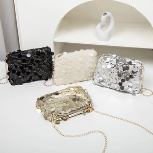 Sac Bandoulière À Paillettes Brillantes Chaîne En Métal Fermeture Éclair Soirée Mode Pour Femmes Pochette En PU